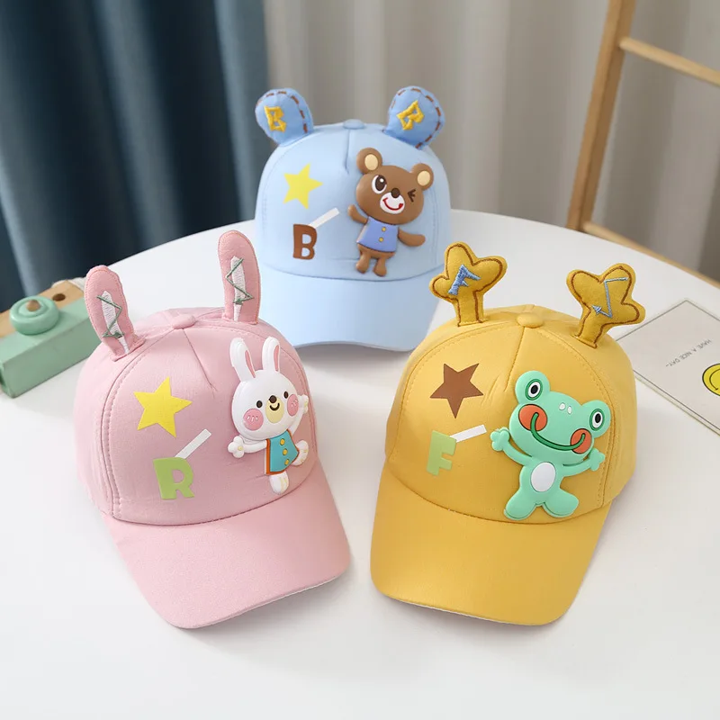 Spring Summer Children Cartoon Baseball Cap With Ear Animal Frog Rabbit Bear Kids Bonnet Baby Sun Hat For Boy Girl