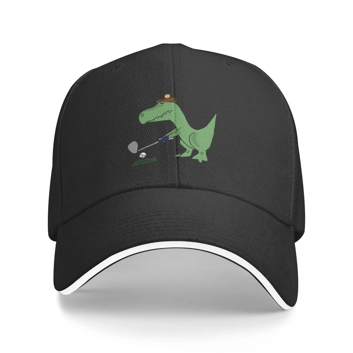 Cool Funky Green T-Rex Dinosaur Playing Golf Baseball Cap Bobble Hat derby hat Caps Women Men's