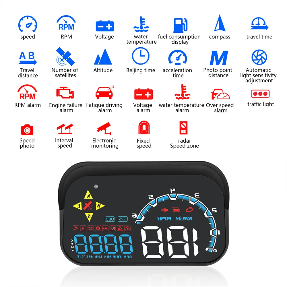 M20 Hud Auto OBD2 + Gps Head-Up Display Gps Digitale Snelheidsmeter Boordcomputer Overspeed Alarm Accessoires 100Km Acceleratie