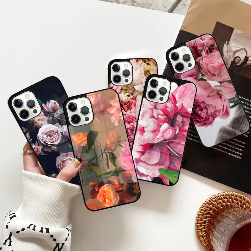 Colorful Flower Rose Peony Phone Case Magnetic for iPhone 15 16 14 13 Pro Max 11 12 Mini Magsafe Wireless Charging Cover