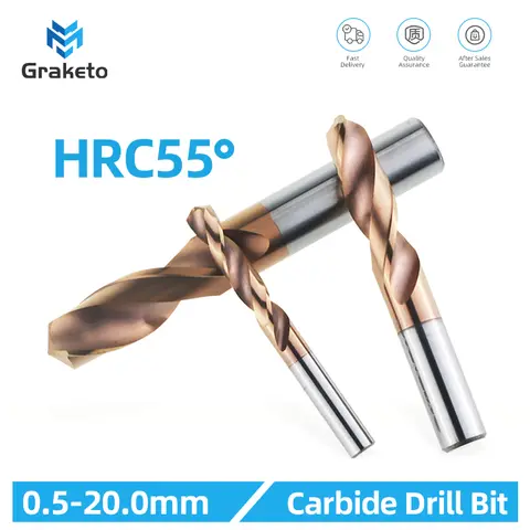 Tooleye HRC55° Tungsten Carbide Drill Bits Metal Drills For CNC Lathe Stainless Steel Drilling Hard Metalworking Tool 0.5-20.0mm