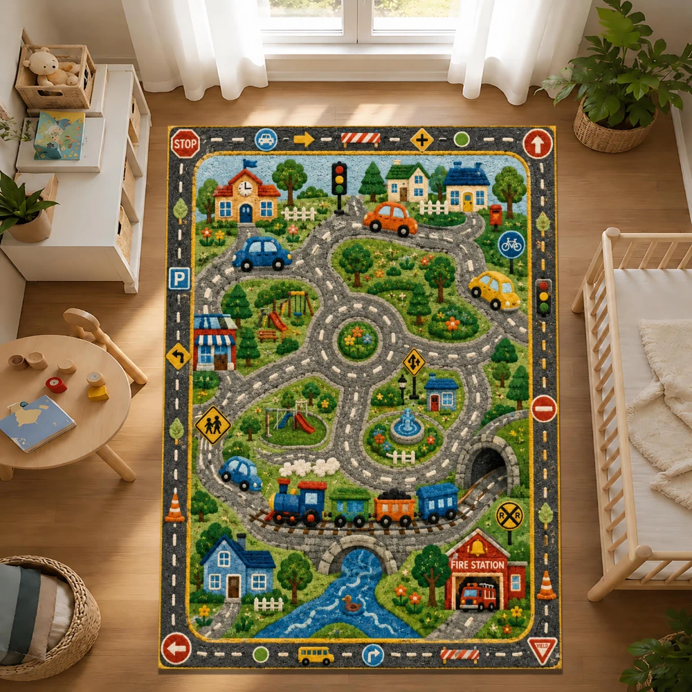Urban City Road Map graphics large Rug lounge leisure corner apartment entry hallway Washable Rug Present