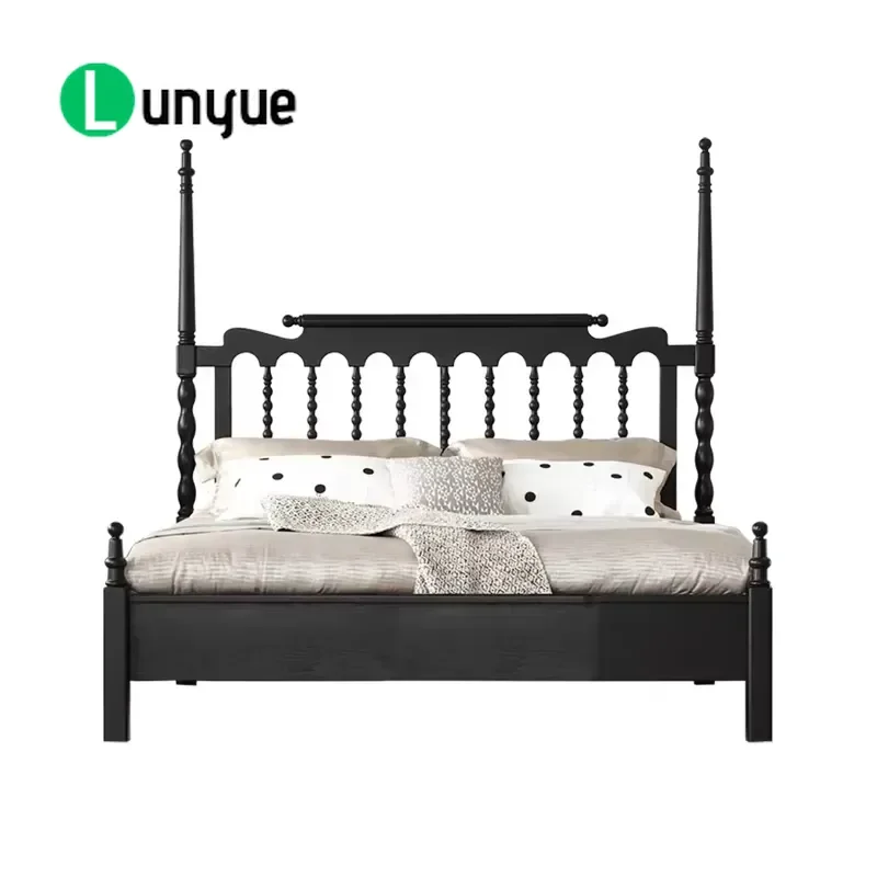 Solid Wood Four Poster Bed Frame Retro Wooden Bed Posts Sturdy Classic Design for Bedroom Furniture Home Decor Vintage Style