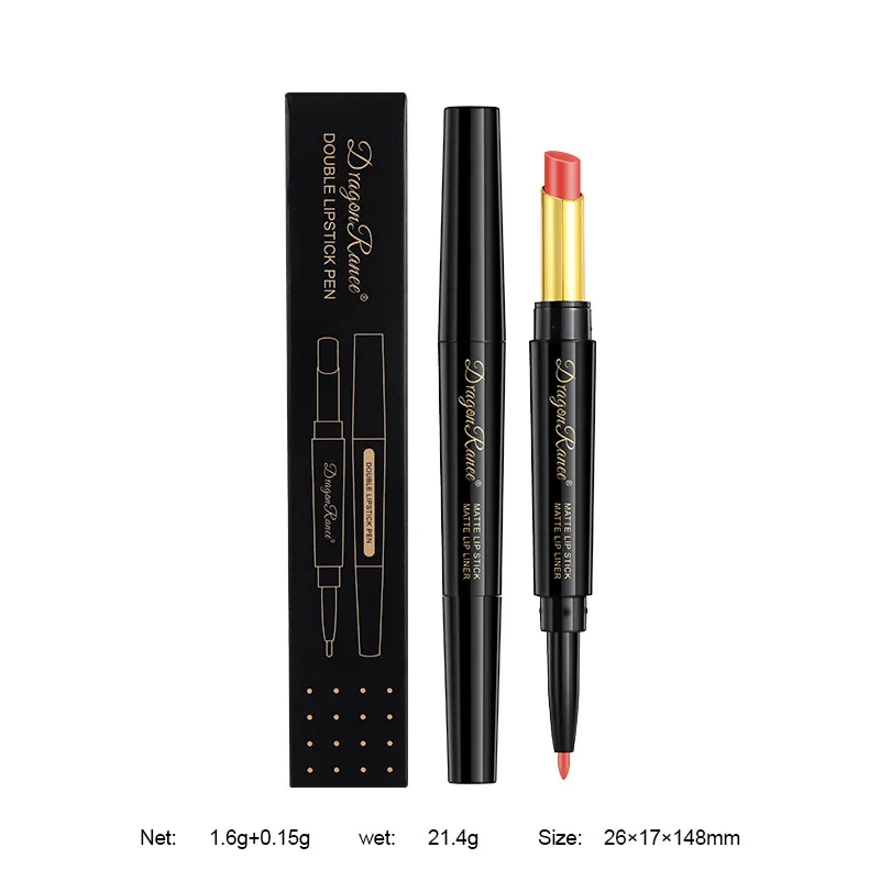 Impermeável dupla cabeça Batom Set, Matte textura, durável, Lipliner Moda, Design Popular, venda quente cosméticos, novo, 2 em 1