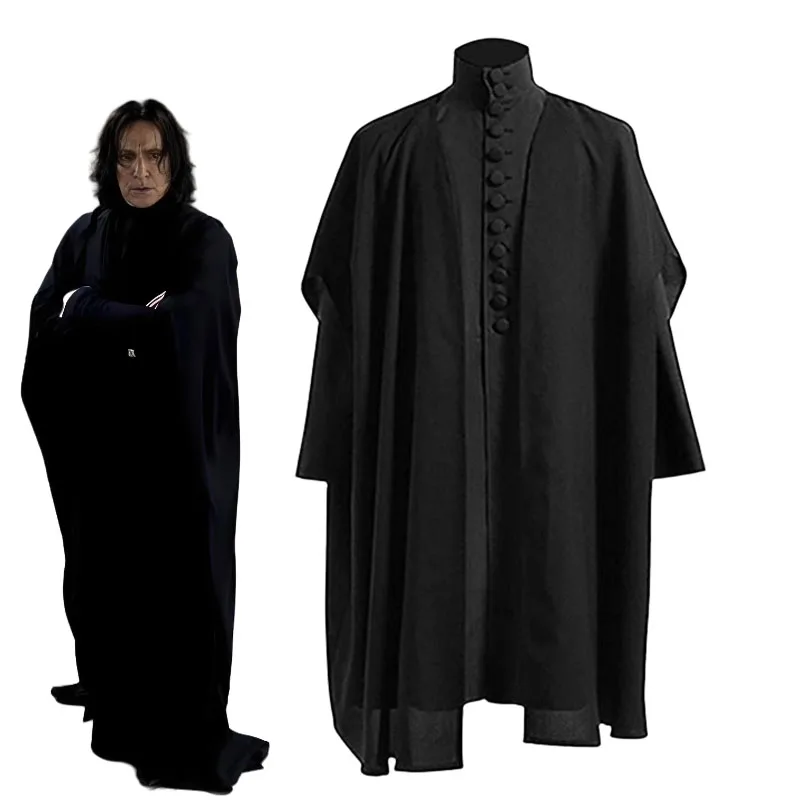 Robe Magic Wand Professor Severus Snape Cosplay Costume Hogwartes School Black Cloak Adults Robe Magic Carnival Party Uniforms