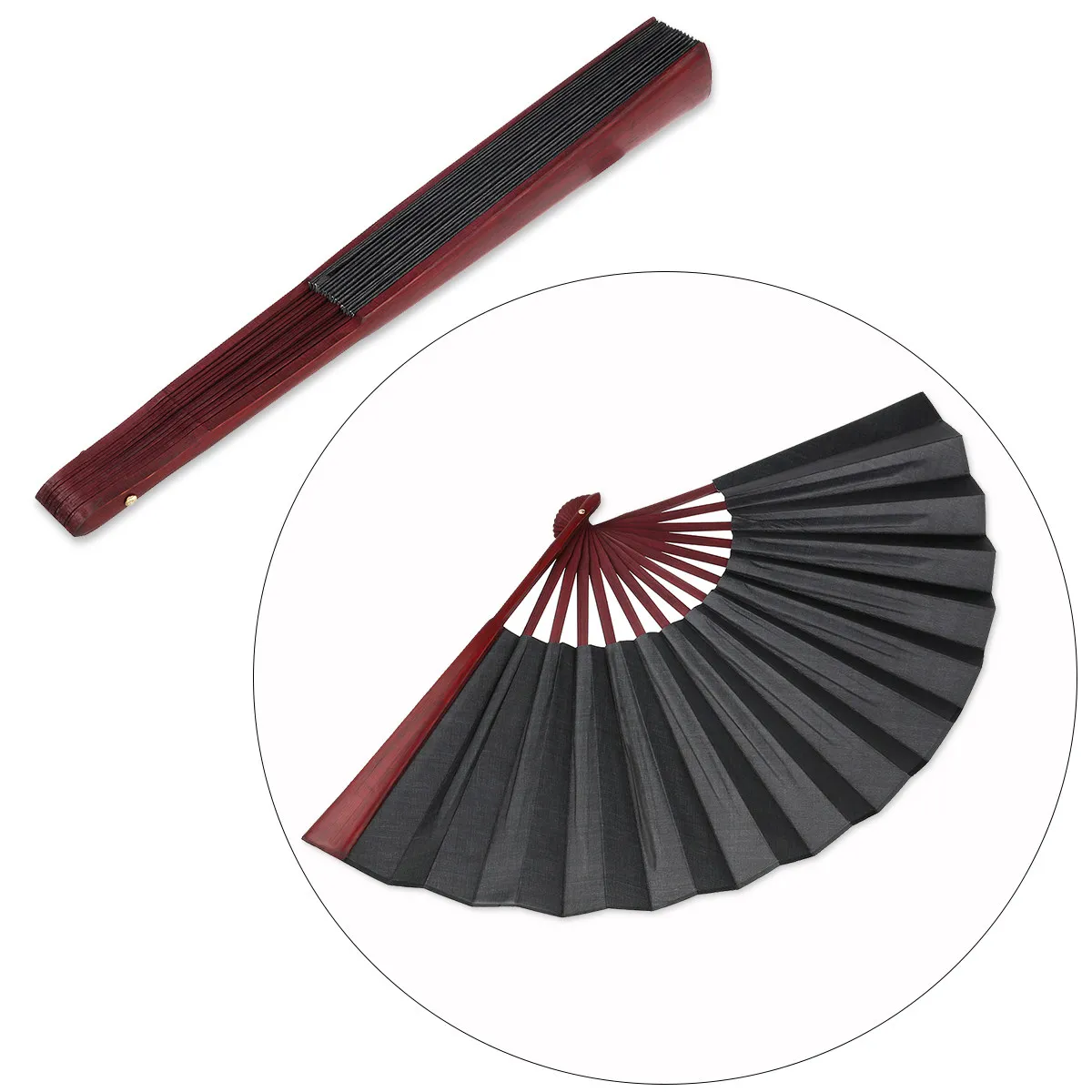 Fenical Men's Folding Fan Bamboo Frame Silk Surface Blank Customizable 33Cm Black Portable Fan for Wedding Party Gift