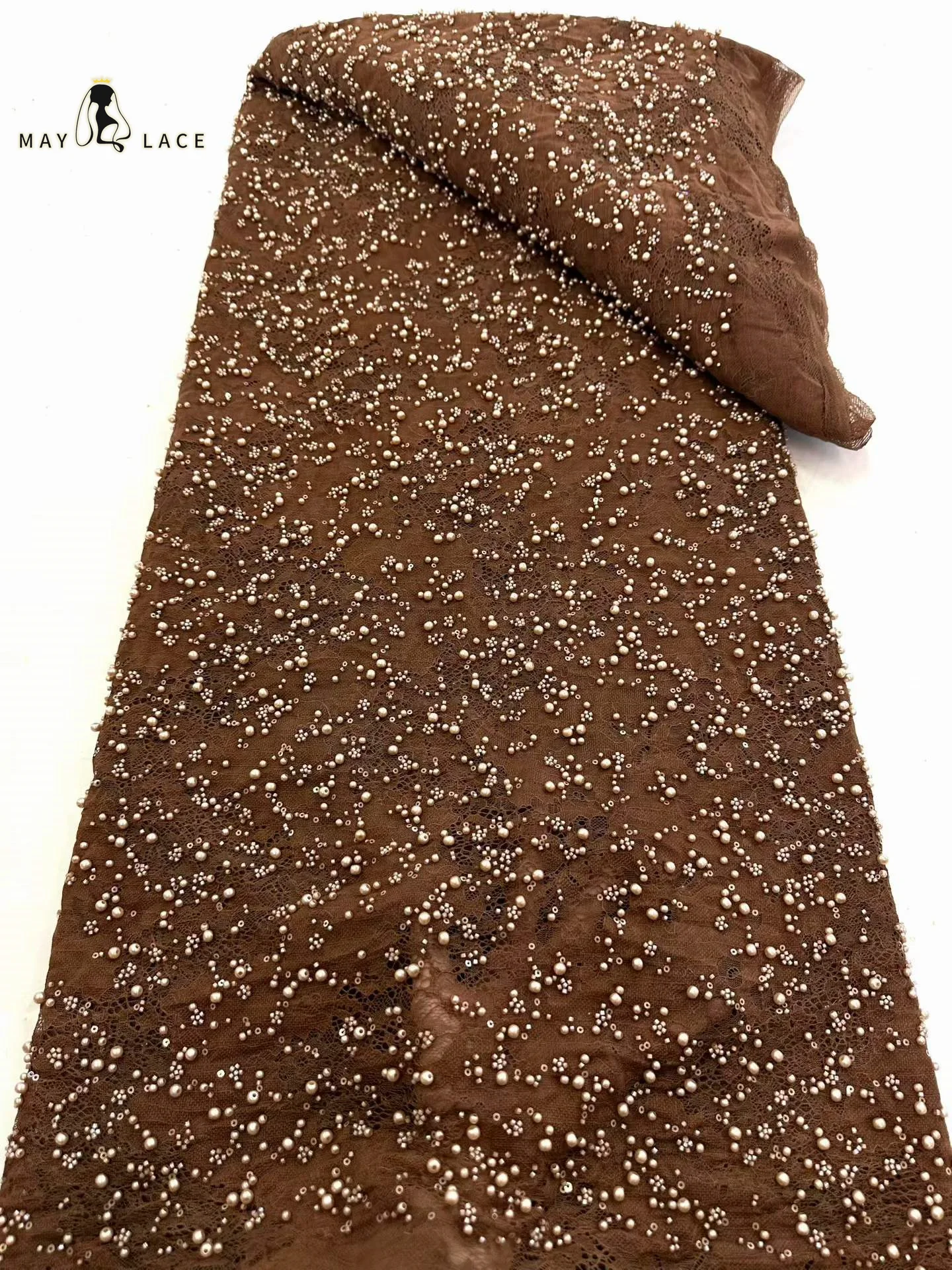 

2026 French Beaded Sequins Lace Fabric High Quality 5 Yard Mesh Tulle African Lace Fabric Nigerian Wedding Dress Sew for Women