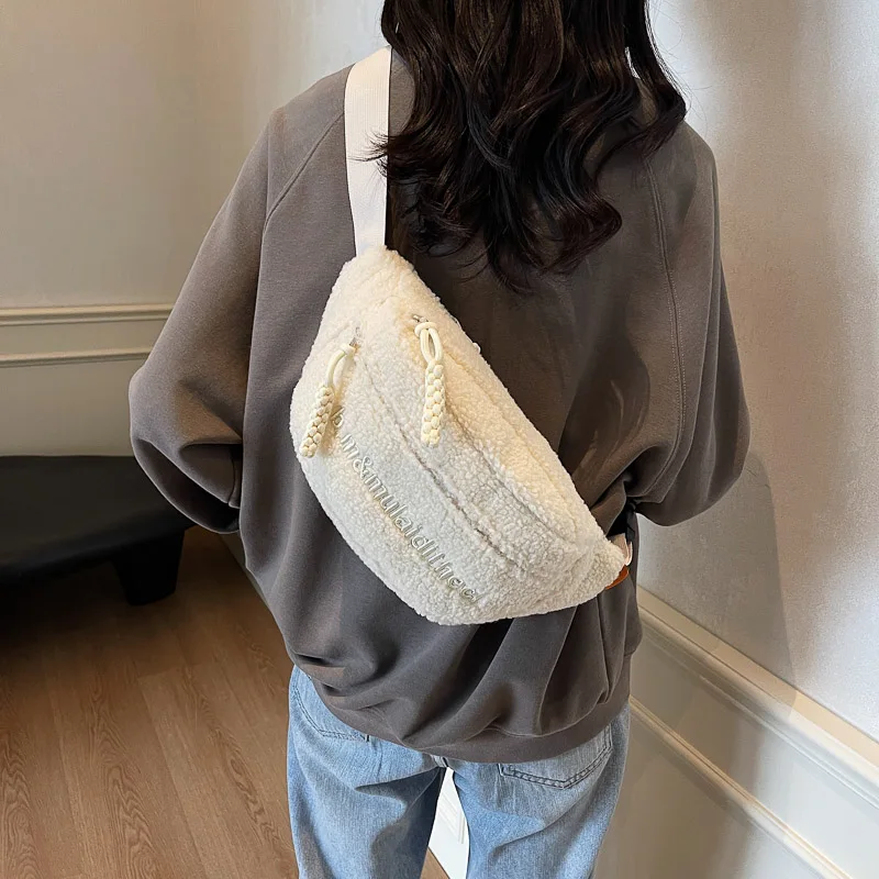 Fleece Sherpa Crossbody Bags for Women Small Size Fanny Pack with Hardware Buckle Sling Bum Bag Cross Body Purses Waist Bum Pack