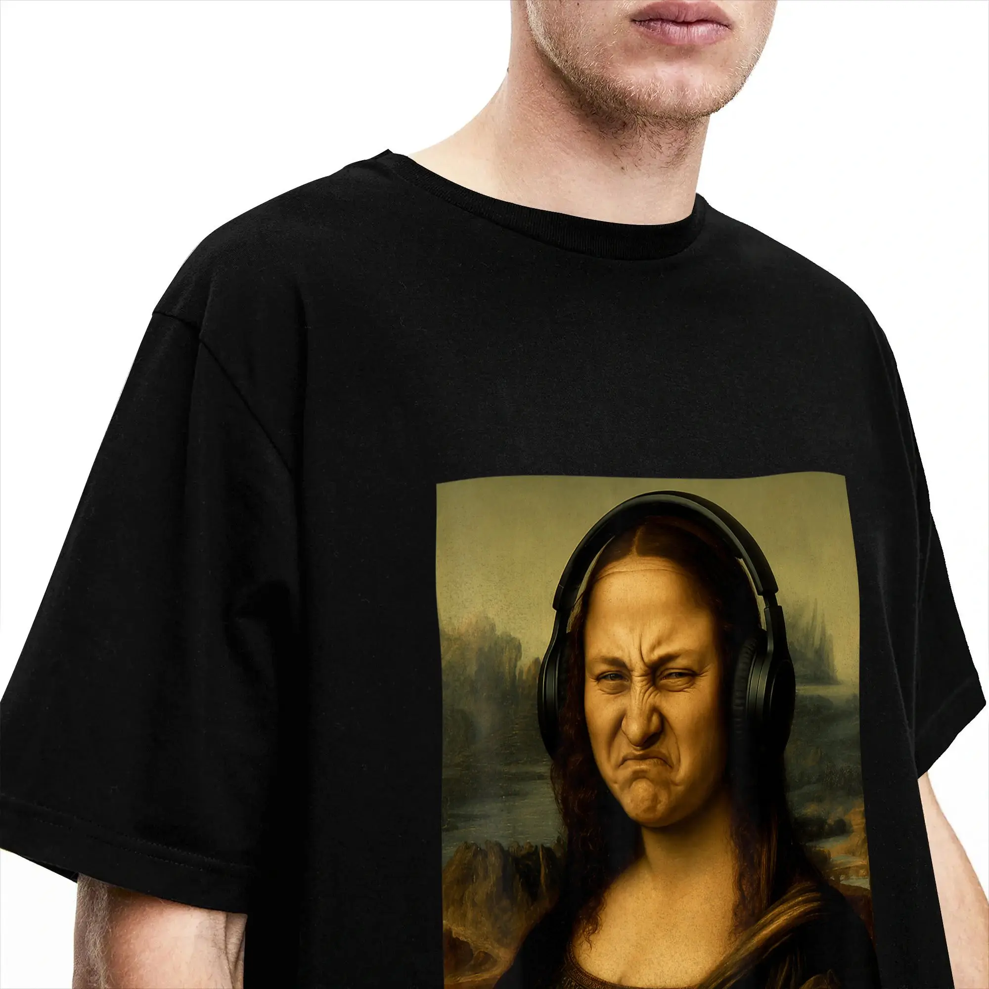 Herren Mona Lisa Bass Face Lustiges Musikliebhaber DJs Produzenten T-Shirt Baumwollkleidung Vintage Kurzarm-T-Shirt Original T-Shirt – Detail 5