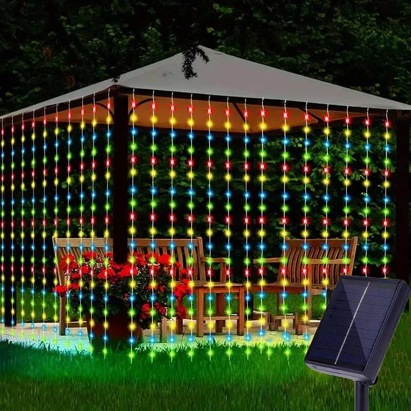 

8 Modes Solar Curtain String Lights, Waterfall LED Lights, Camping Outdoor String Lights,Garden Outdoor Balcony Patio Wall Decor