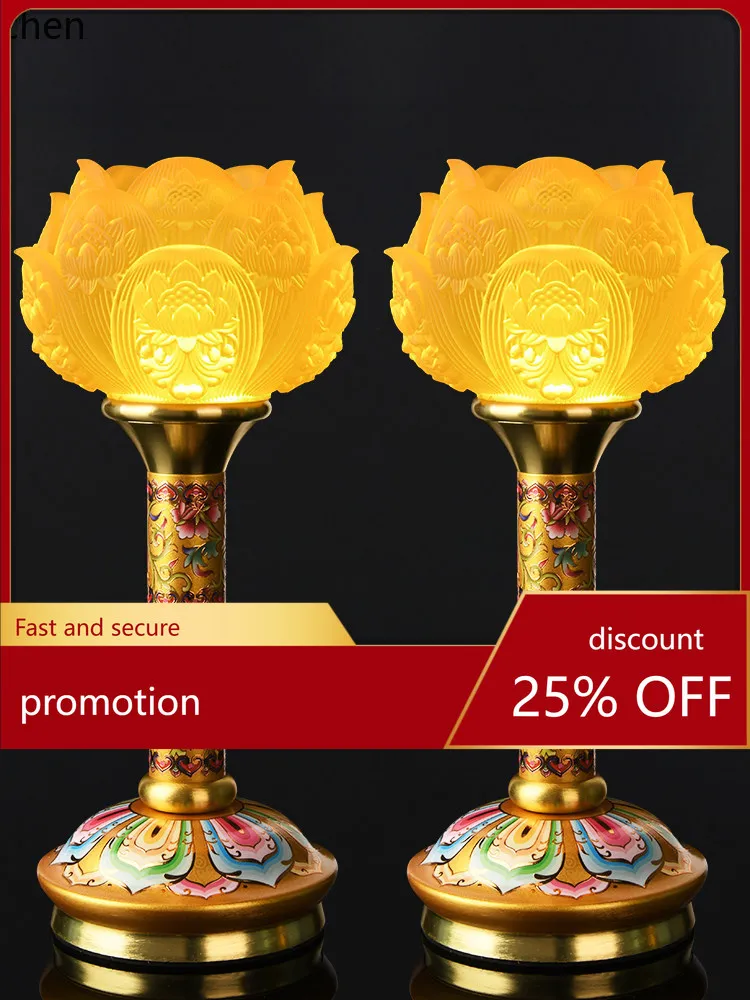 

Cz colorful lotus lamp for buddha lamp for home buddha worship guanyin buddha front offering lamp long bright lamp plug-in pair