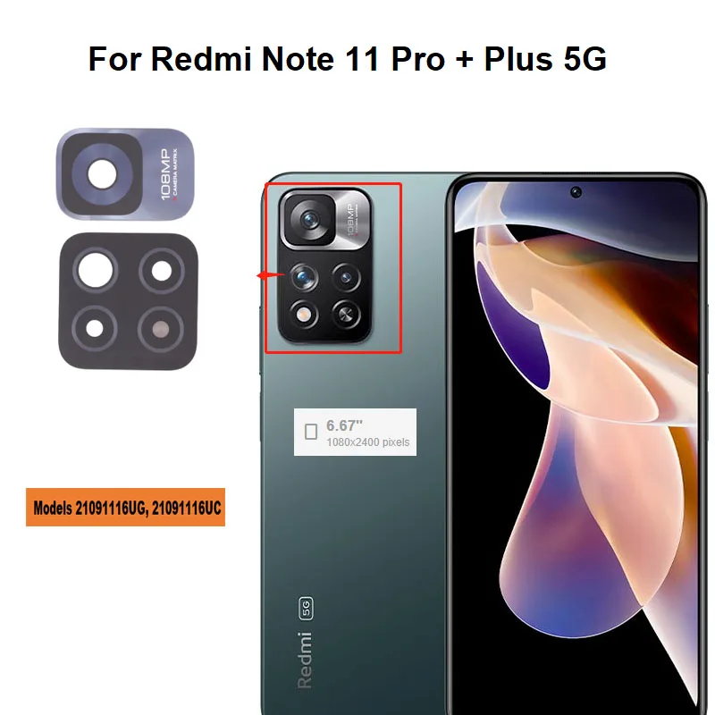 New For Xiaomi Redmi Note 11 Pro + 5G Rear Camera Glass Lens Back Camera Glass With Frame Holder Cover 4G Replacement