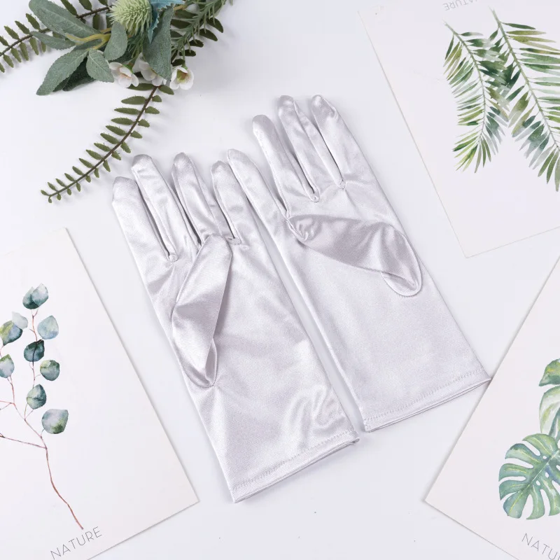 Kurze Satin-Handschuhe für Damen, elegantes Temperament, Prinzessin, Hochzeit, Braut, mehrfarbige Handschuhe, Bühnenaufführung, Abendessen-Zubehör – Detail 12