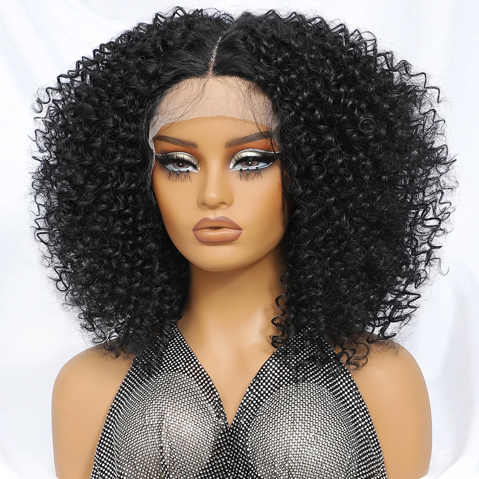 Parrucca anteriore in pizzo riccio corto Ombre zenzero Parrucche frontali ricci afro crespi sintetici per donne nere Pre pizzicate con babyhair