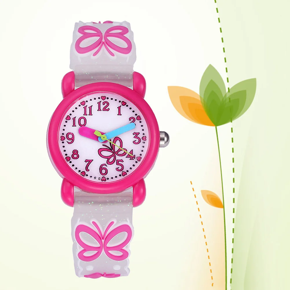 Waterproof Kids Watch 3D Cartoon Dinosaur Pattern Quartz Wristwatch for Children Girls Boys Gift Rosy White