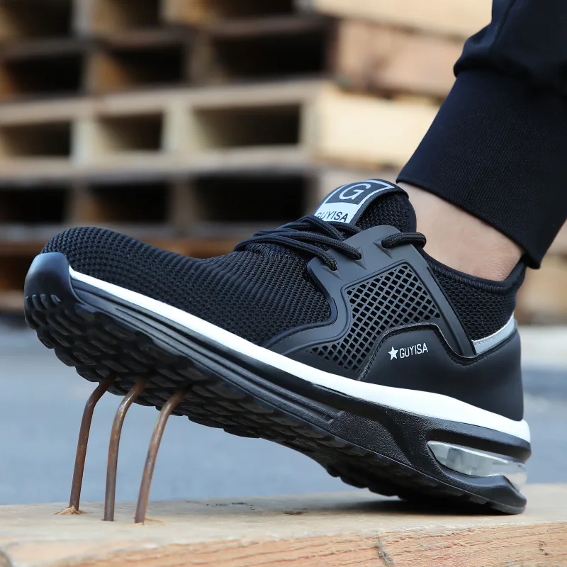 メンズ安全靴 男性用ワークスニーカー 耐衝撃安全靴 耐パンク作業用 滑り止め 防水 軽量