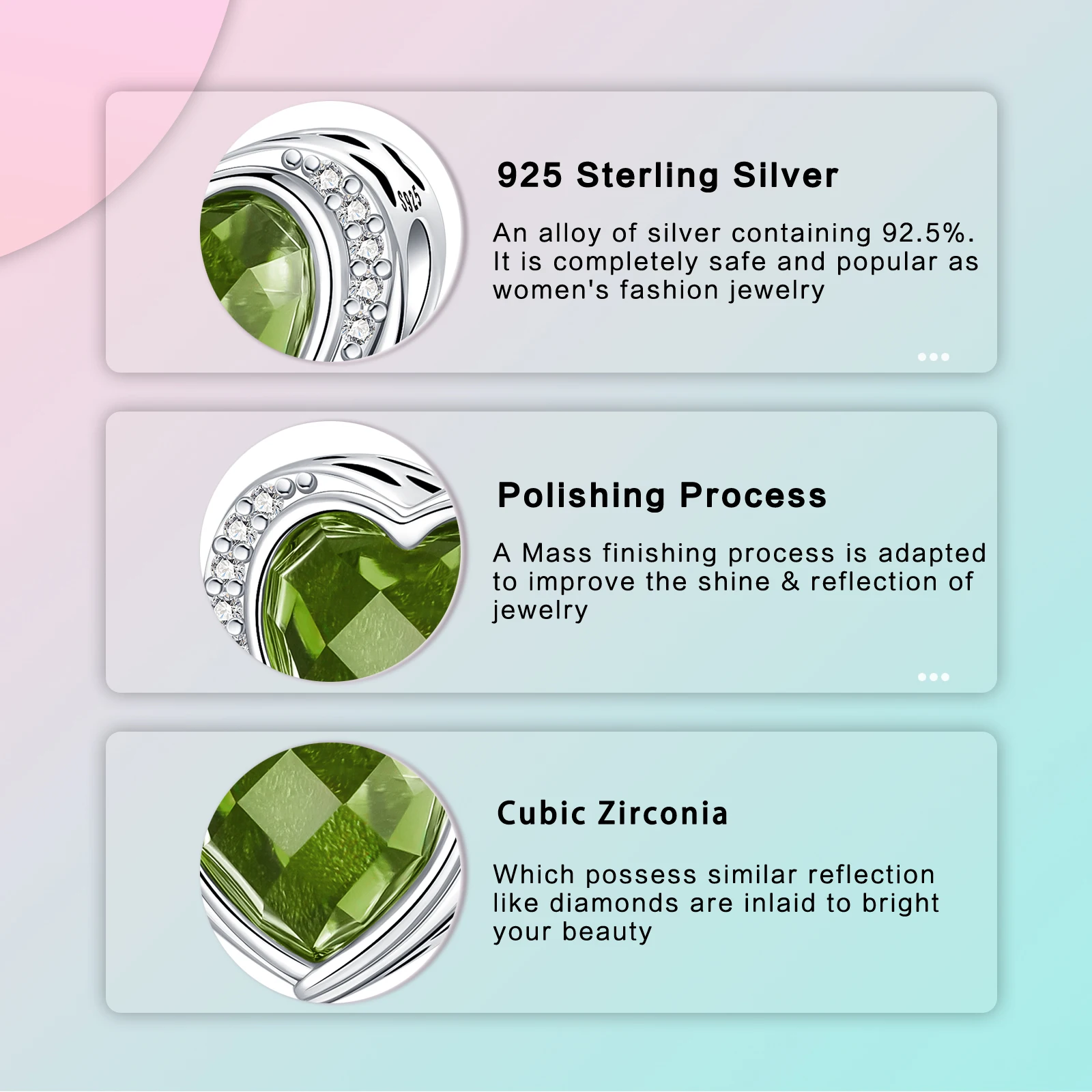 925 فضة أغسطس الحب الزركون شهر حجر الخرز صالح الأساور الأصلية DIY غرامة صنع المجوهرات هدية