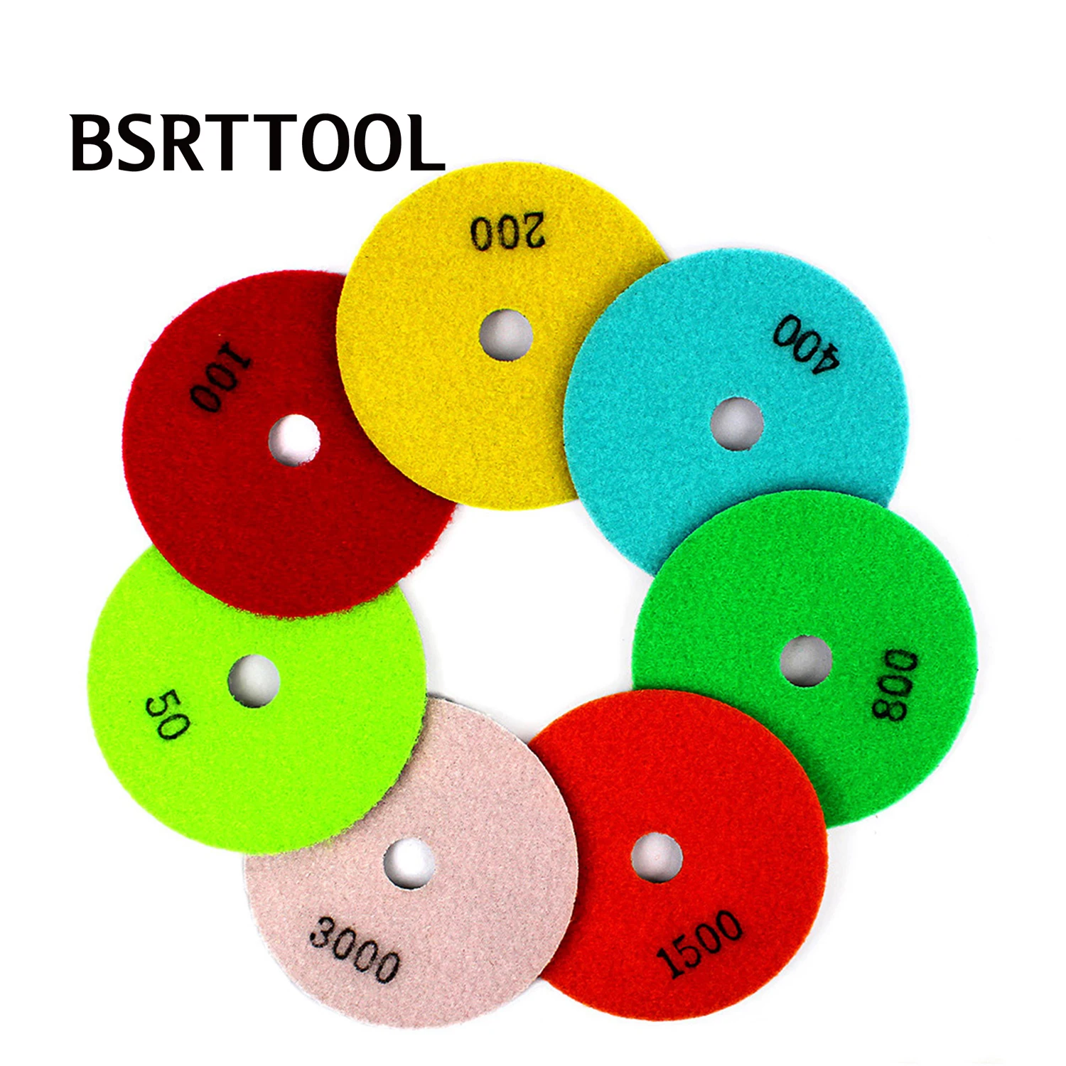 

BSRTTOOL 7Pcs 4" Dry Polishing Pad Flexible Diamond Sanding Pad for Sanding Granite Marble Concrete Stone