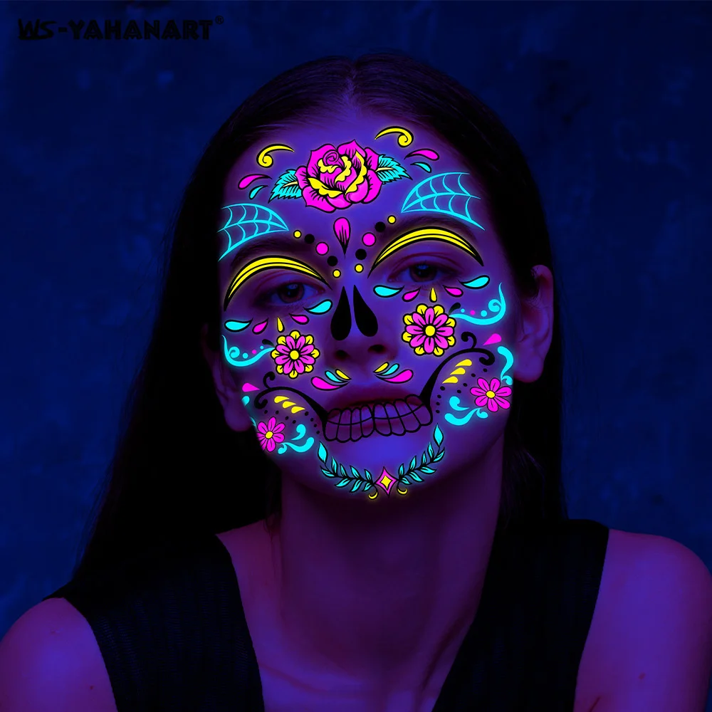 Noctilucent Face Stickers Fluorescent Funny Face Stickers Tattoo Stickers Masquerade Neon Tattoo Stickers for Party