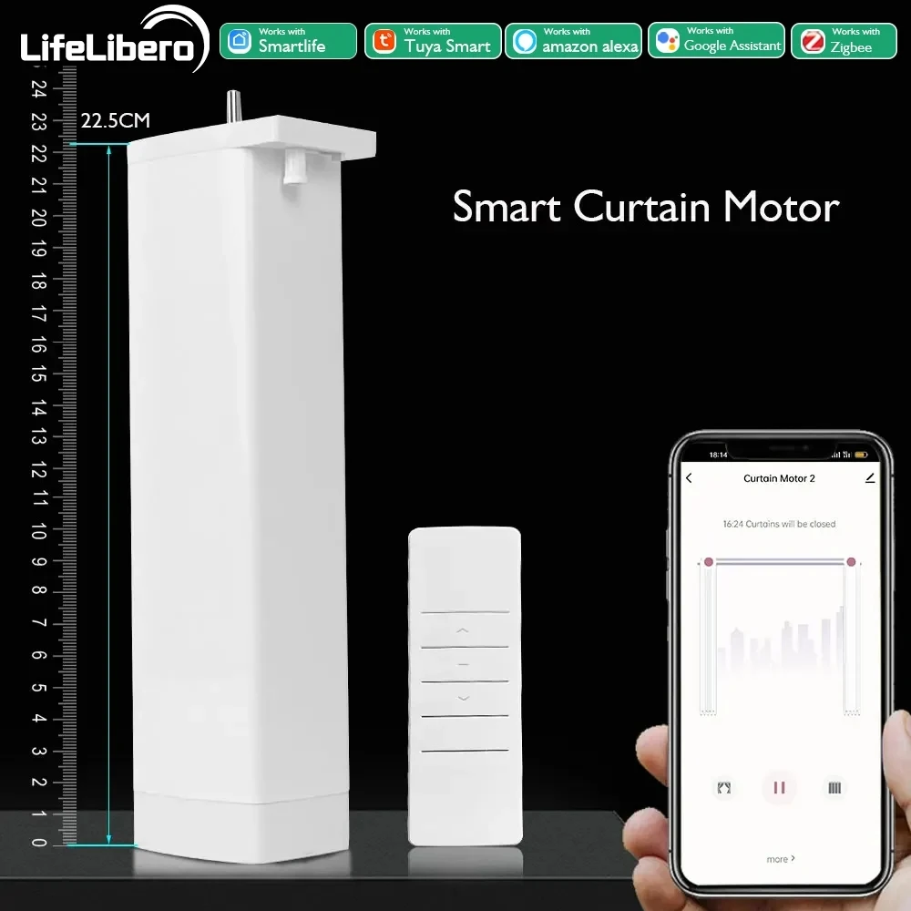 LifeLibero-Moteur de rideau électrique automatique, Tuya Zigequation, commande vocale à distance, Alexa, Google pour les anciennes voies ferrées personnalisées intelligentes