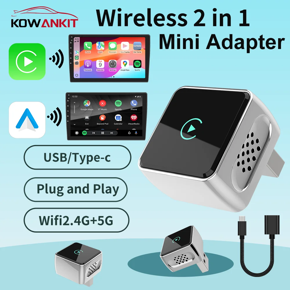 

Беспроводной адаптер Kowankit 2026 2-в-1 для CarPlay и Android Auto, USB-донгл Plug & Play для Toyota, Nissan, Honda, Ford, Benz, VW