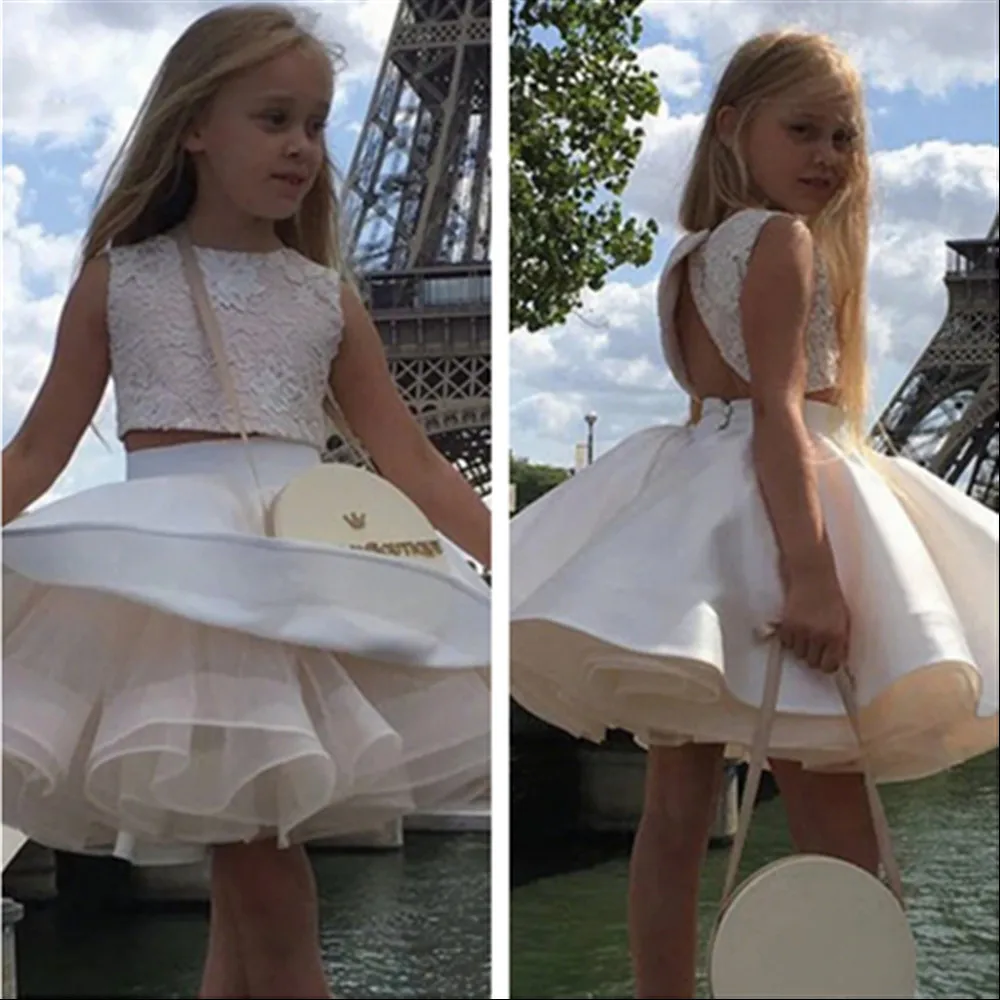 

Two Pieces Cute Puffy Flower Girl Wedding Dress Princess Appliques Tiered Ball Gown Kids Birthday Party Prom Celebrity Dress