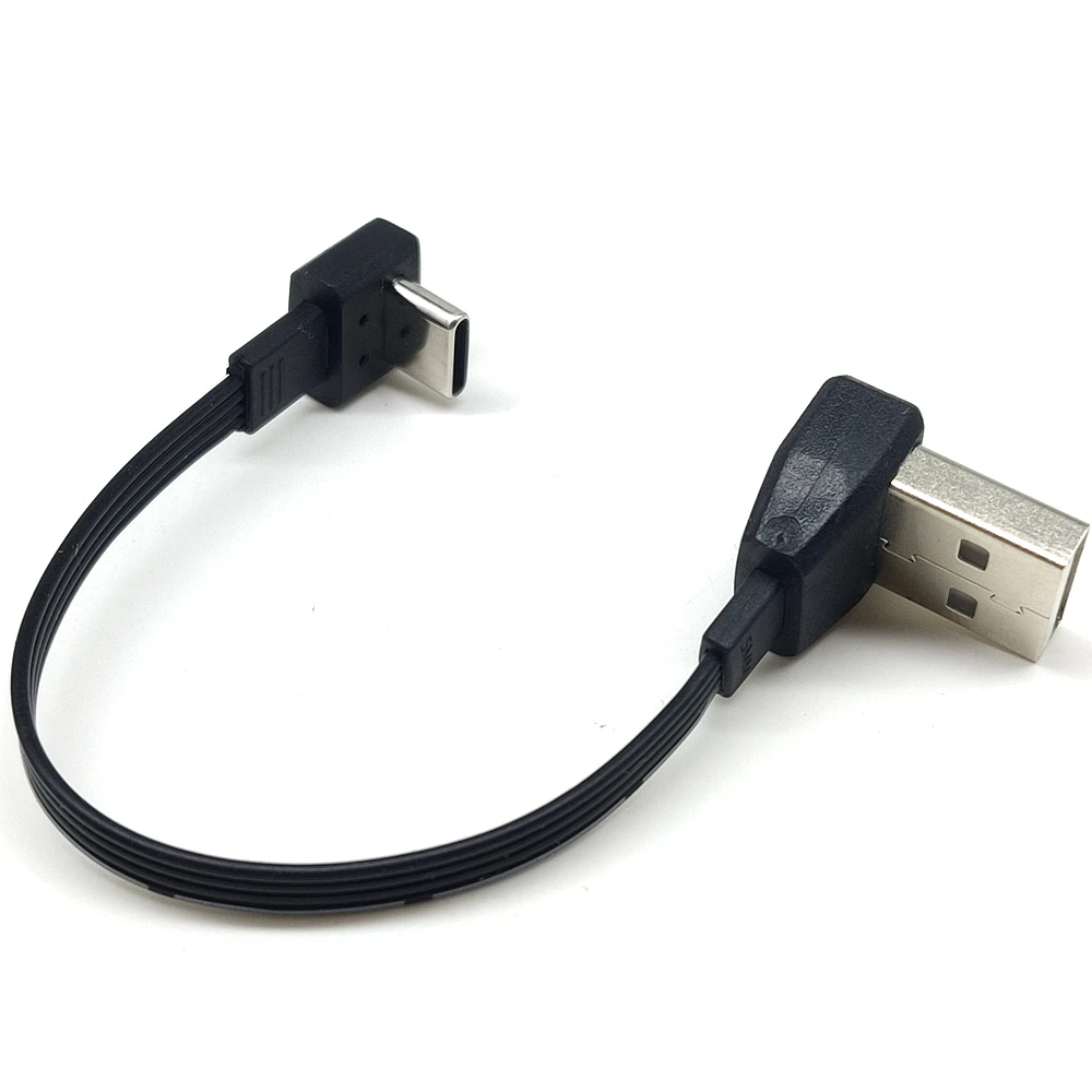 Cavo dati di ricarica USB piatto da 10 cm-1 m a cavo dati di ricarica maschio tipo C ultra corto Cavo flessibile per gomito con spina 2.0 ad angolo sinistro e destro