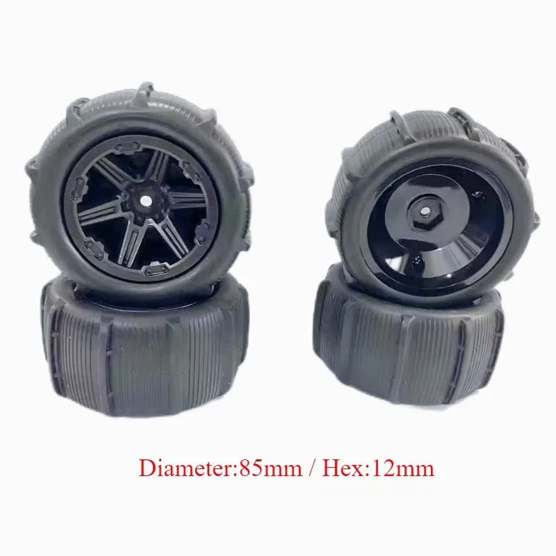 4 Uds. Neumáticos de rueda de camión monstruo hexagonal de 12mm para SCY 16101 Pro 1:16 piezas de mejora de coche todoterreno RC