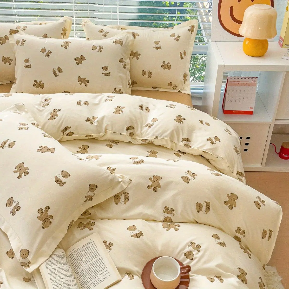 Cute Bear Bedding Set No Filler Ins Korean Style Duvet Cover Pillowcase 2024 New Single Full Size Kids Adult Soft Bed Linen