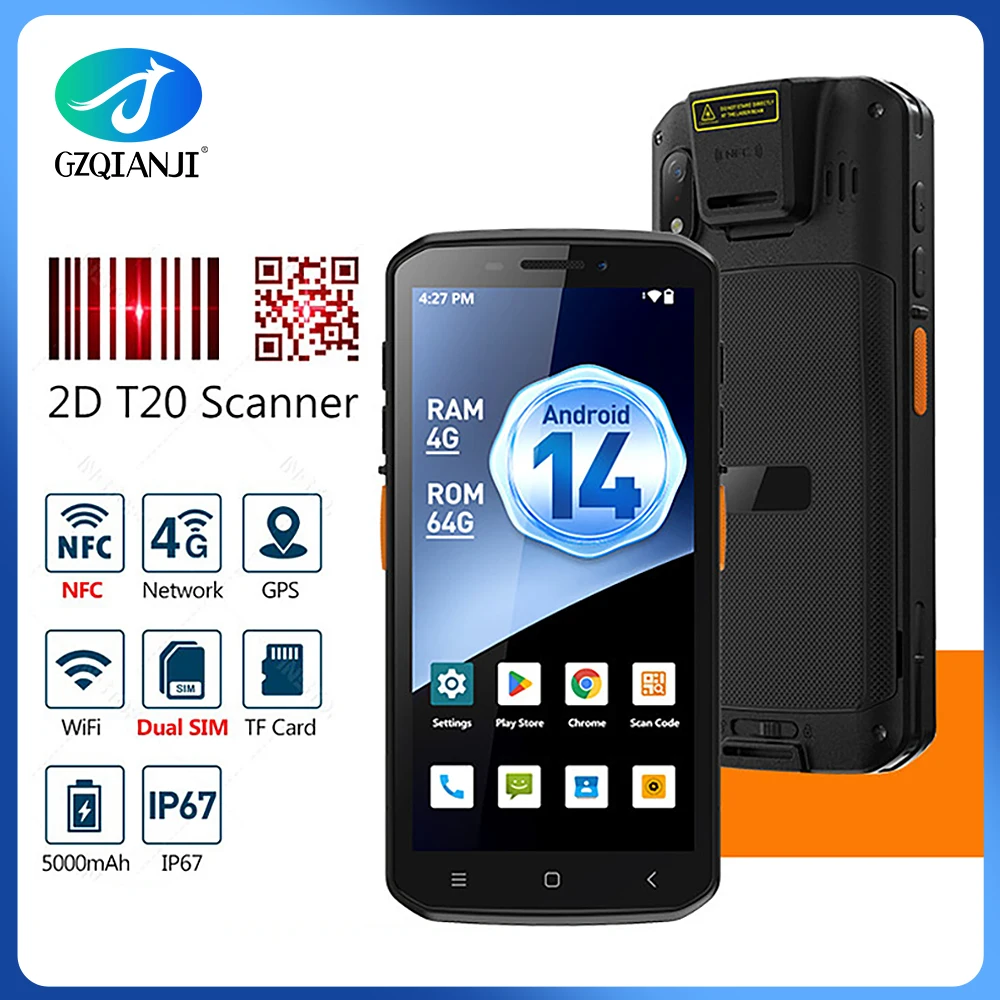 안드로이드 14 MTK6765 PDA 터미널 1D 2D QR 바코드 스캐너 리더 NFC 4G64G 와이파이 GPS 데이터 수집기 모바일 창고 장치