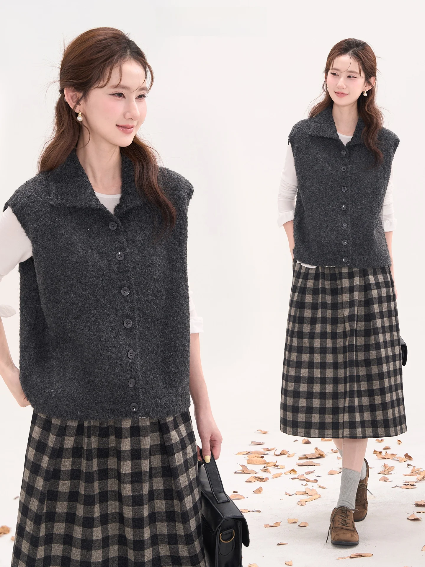 

Heme High Collar Single Button Knitted Vest Sweater Women's Autumn Winter Faion Warmth Color Collar Loosen pe