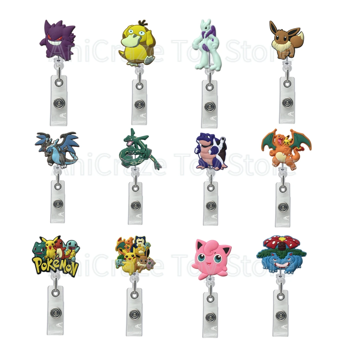 12 Styles Pokemon Ster Cartoon Anime Badge Id Clip Reel Retractable Holder Office Work Nurse Name Badge Tag Clip On Card Holders