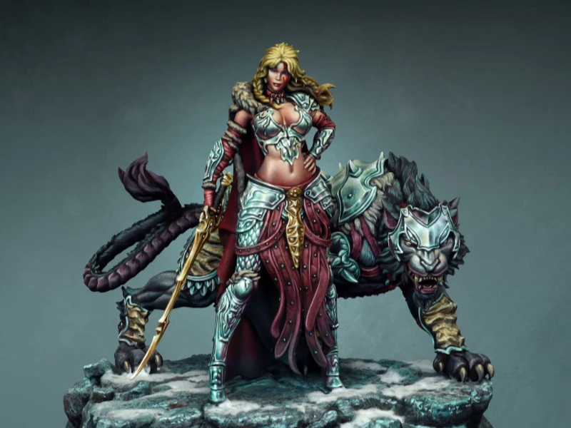 

1/24 Scale 80mm Die-Cast Resin Figure Model Kit Dragon Huntress Miniature Toys Unassembled Unpainted Diorama