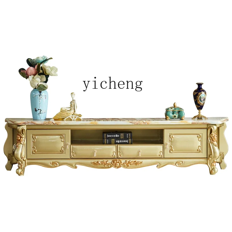 

ZZ TV cabinet solid wood carving flower large apartment gold TV cabinet
