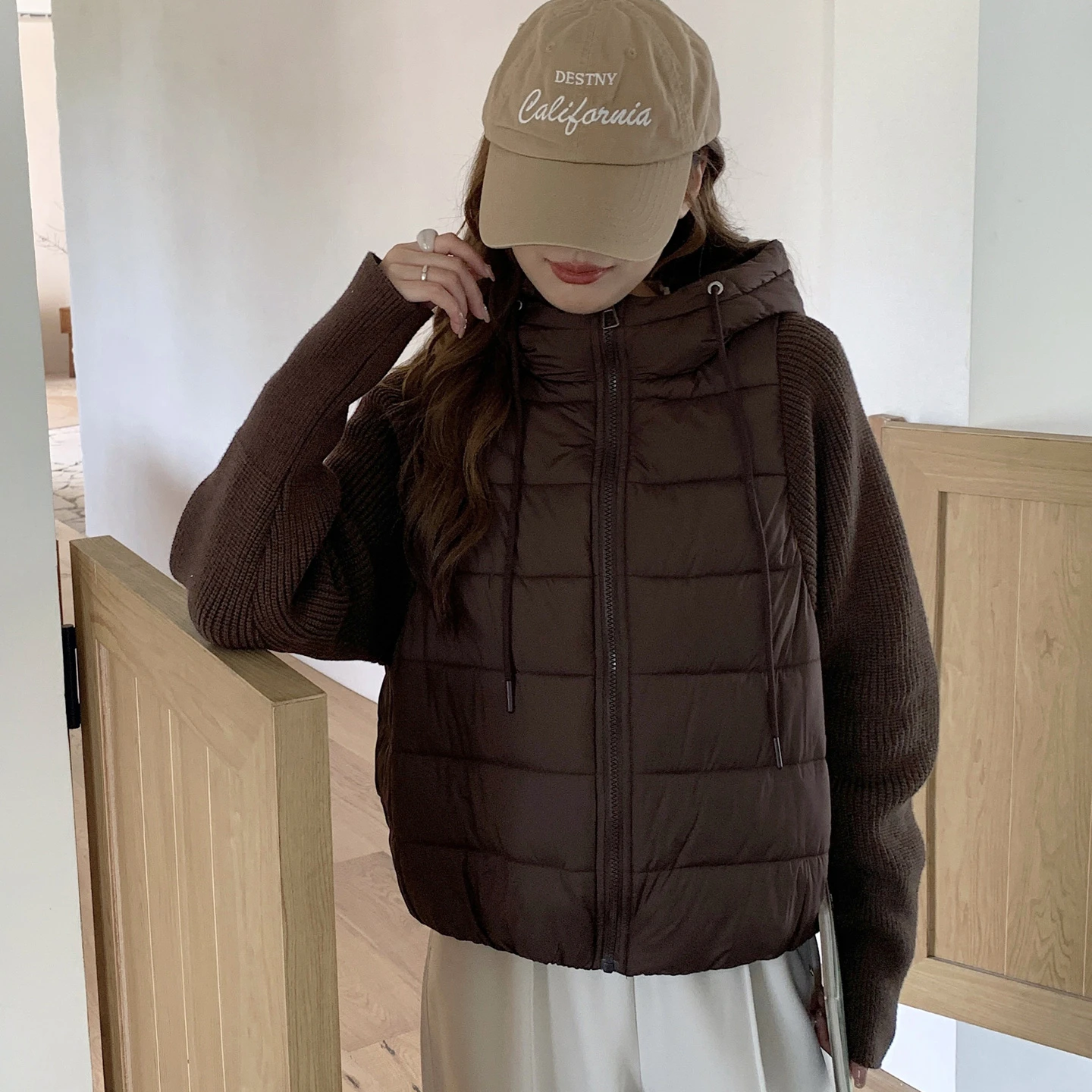 ملابس شتوية قطنية بقلنسوة للنساء سترة خبز فضفاضة للشارع سترة نسائية غير رسمية بأكمام محبوكة سترة نسائية #6