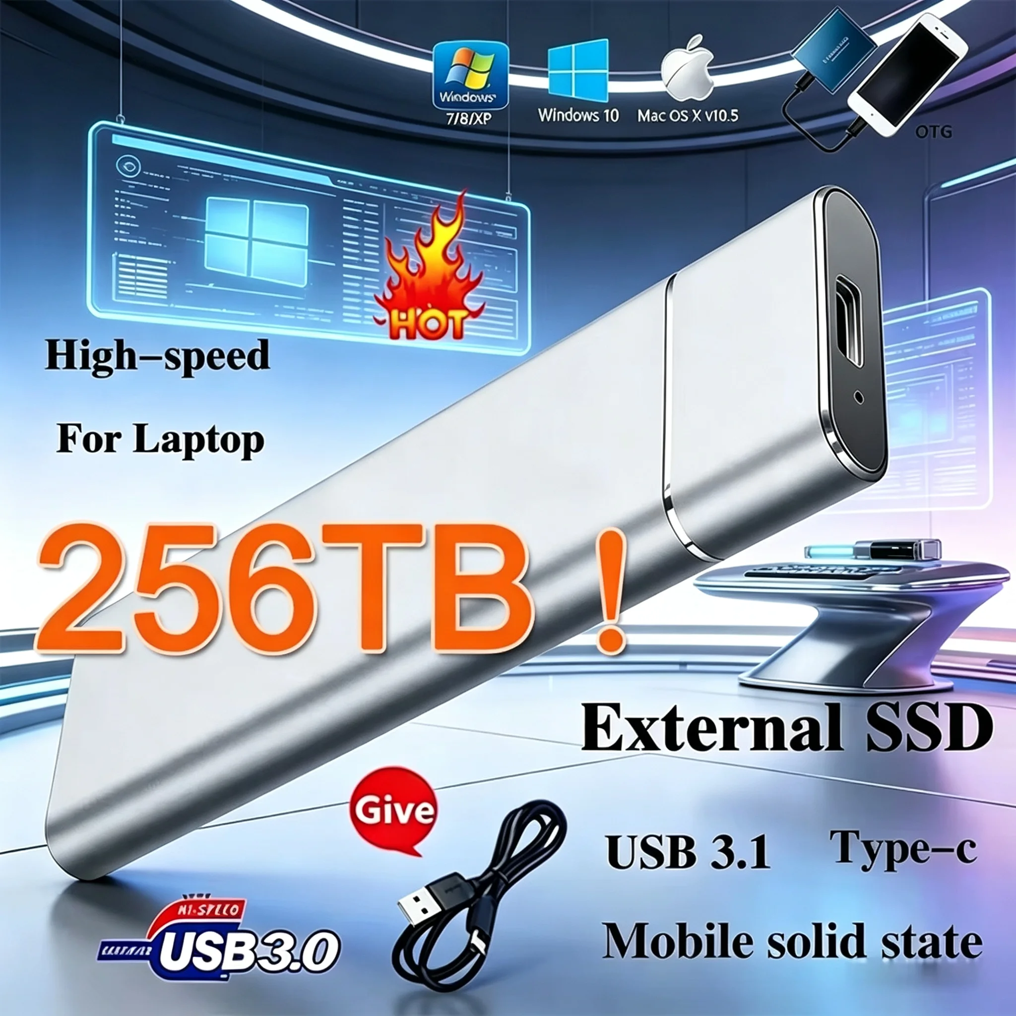 Laptop External Accessories - SSD Mini Portable SSD 256TB 1TB