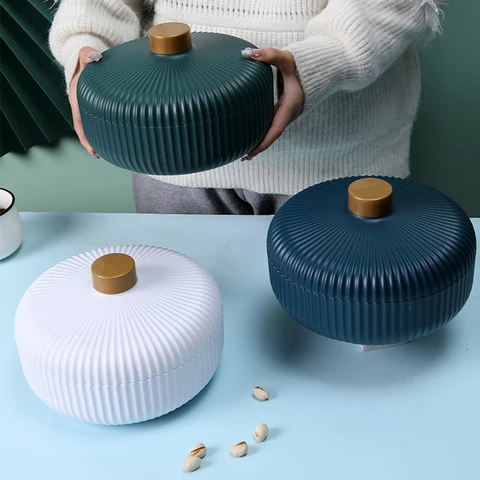 Поднос для еды, поднос для хранения продуктов с крышкой, 4 отделения, тарелки для закусок, сухофруктов, конфет, орехов топ 6 тарелка с крышкой - №2