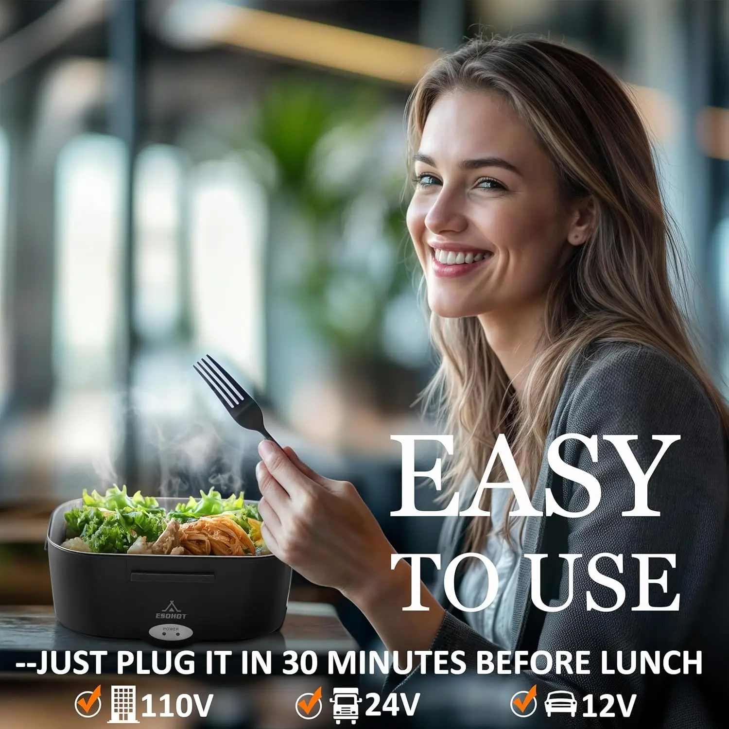 صندوق غداء كهربائي 80 وات صندوق غداء ساخن للبالغين، 1.5 لتر 12/24/110 فولت صندوق غداء لتدفئة الطعام للسيارة/الشاحنة/المكتب (2 * 1.5 لتر)