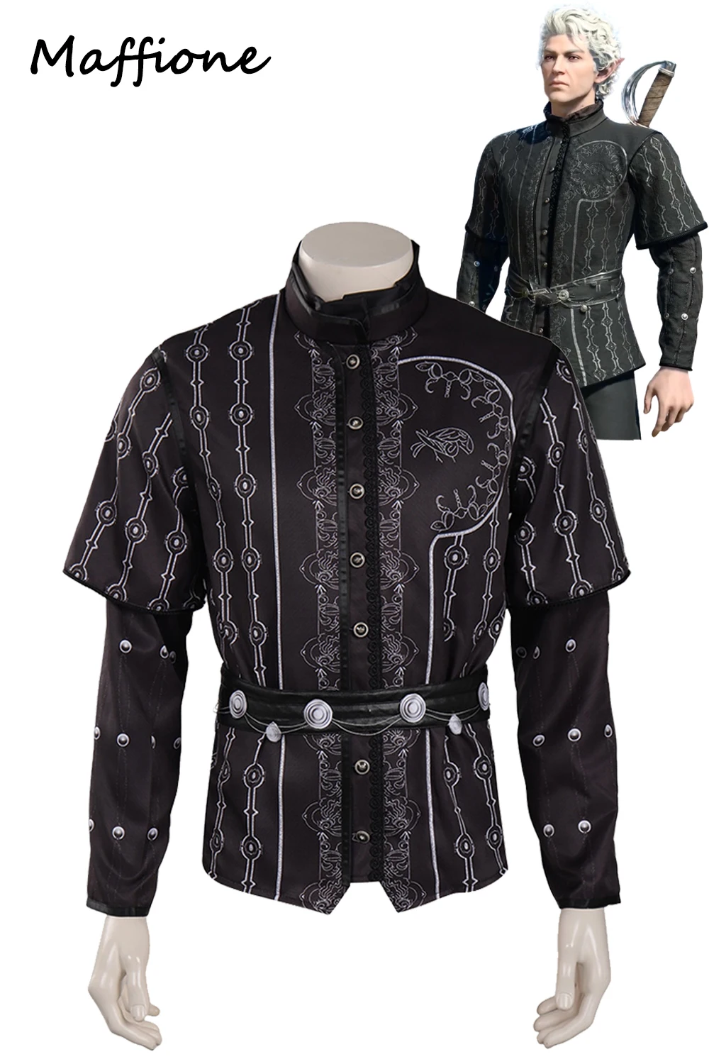 Astarion fantasia cosplay masculina, roupas fantasia prateada, baldur jogo, disfarce de portão, fantasia do Dia das Bruxas