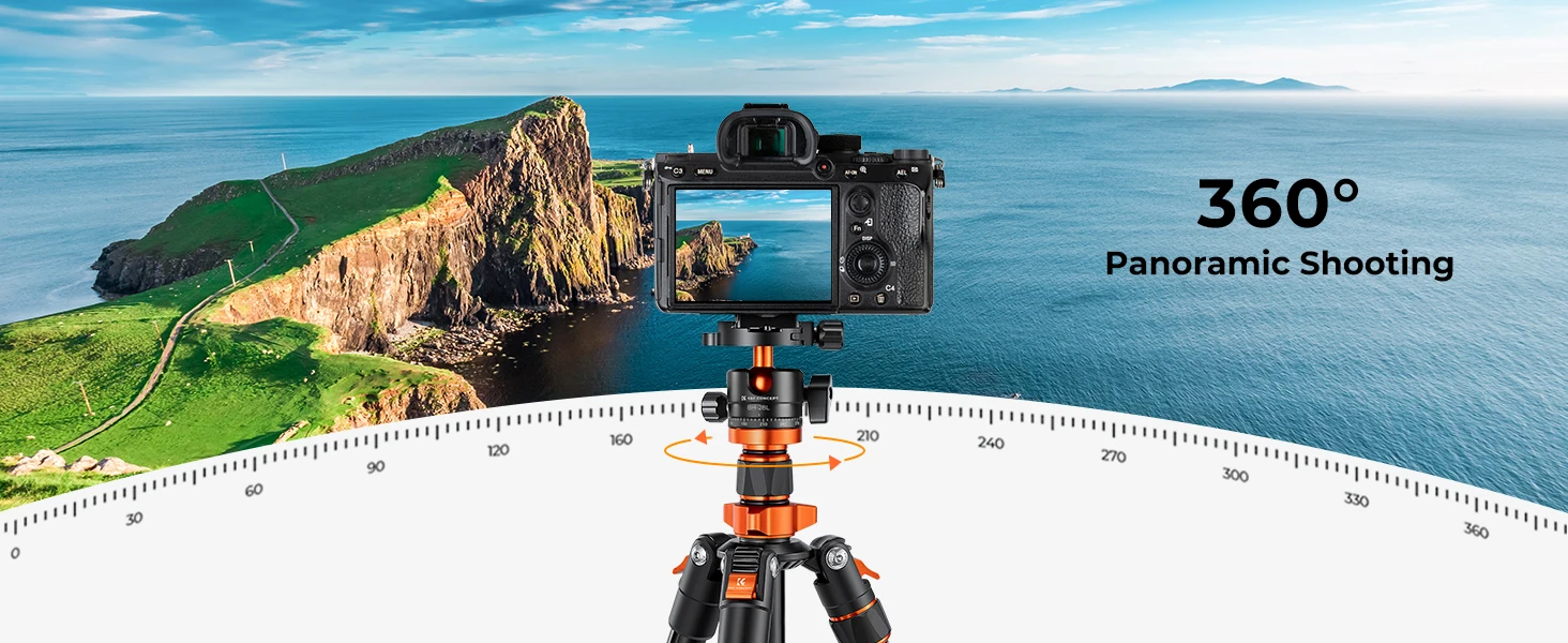 K&F CONCEPT 2 m Overhead-Aluminium-DSLR-Stativ, kompaktes tragbares Vlog-Stativ, Einbeinstativ, 22 lbs/10 kg Tragkraft, K234A7 + BH-28L Kamerastative – Detail 2