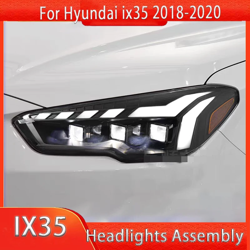 

Автомобильные фары для Hyundai ix35 2018 2019 2020, светодиодные фары в сборе, обновленная бифокальная линза, аксессуары для динамических сигнальных ламп