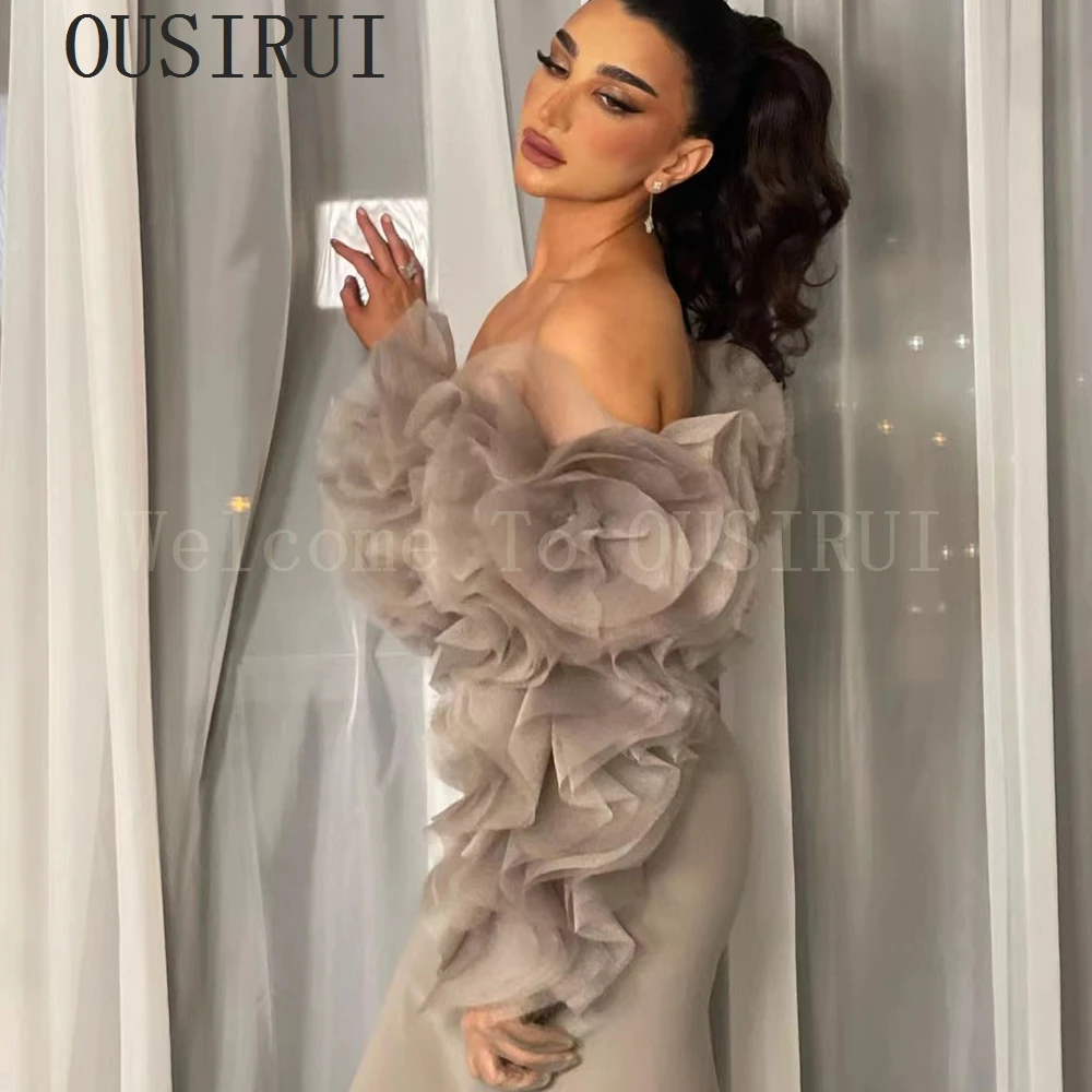 OUSIRUI Nuevos vestidos de fiesta Moda Gris Sin tirantes Vestidos de noche elegantes Mujeres Un hombro Hasta el suelo فسات mavera