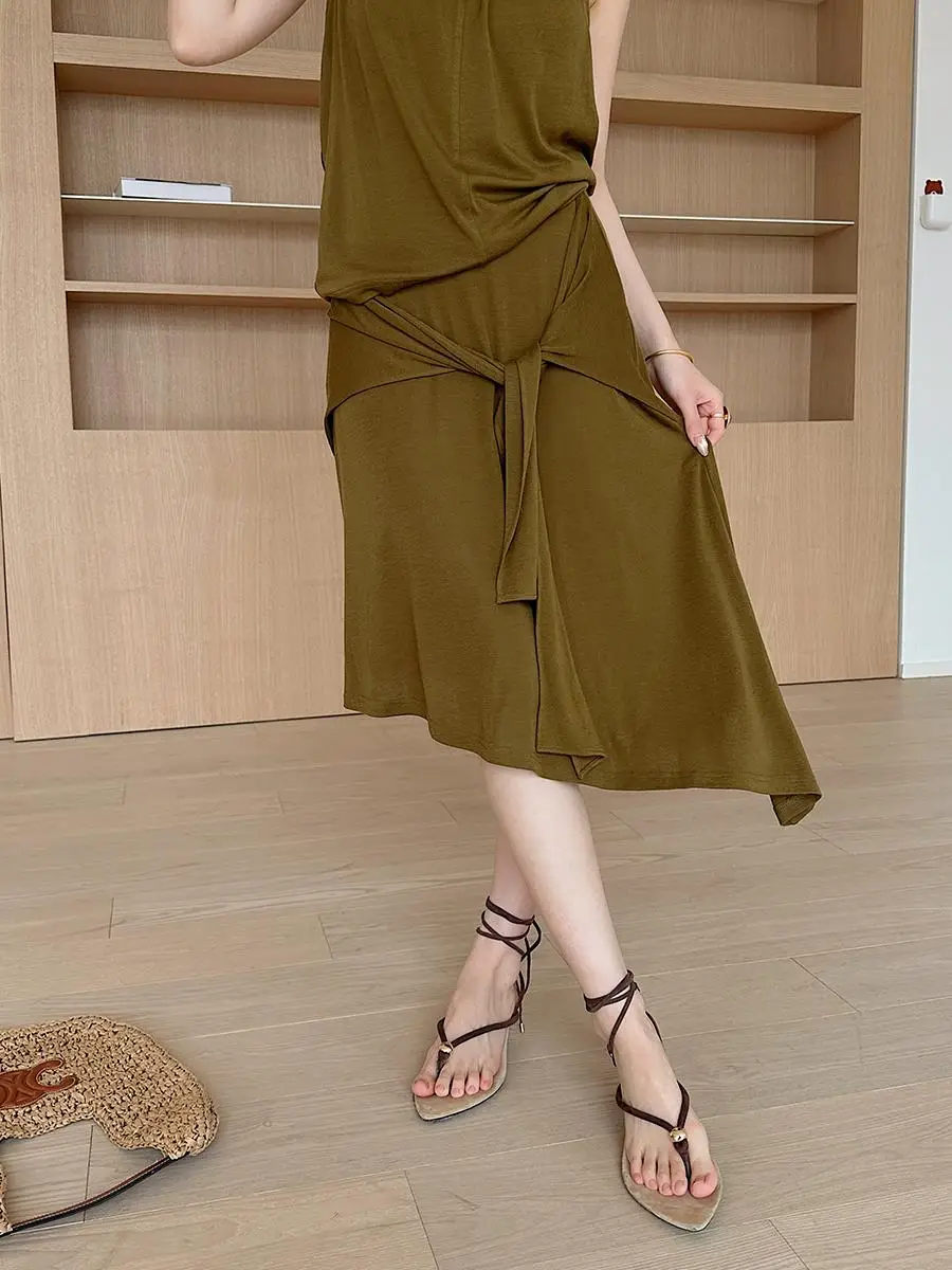 

een Belted Brand ter Ne Midi Skirt Korean Sle Commute Wool 0% Polyurethane Elastic Fiber 5% Other 85%
