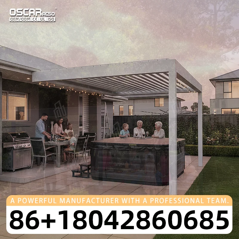 Outdoor Waterproof Motorized Bioclimatic Aluminum Pergolas With Retractable Louvered Roof for Garden Backyard Patio pergola