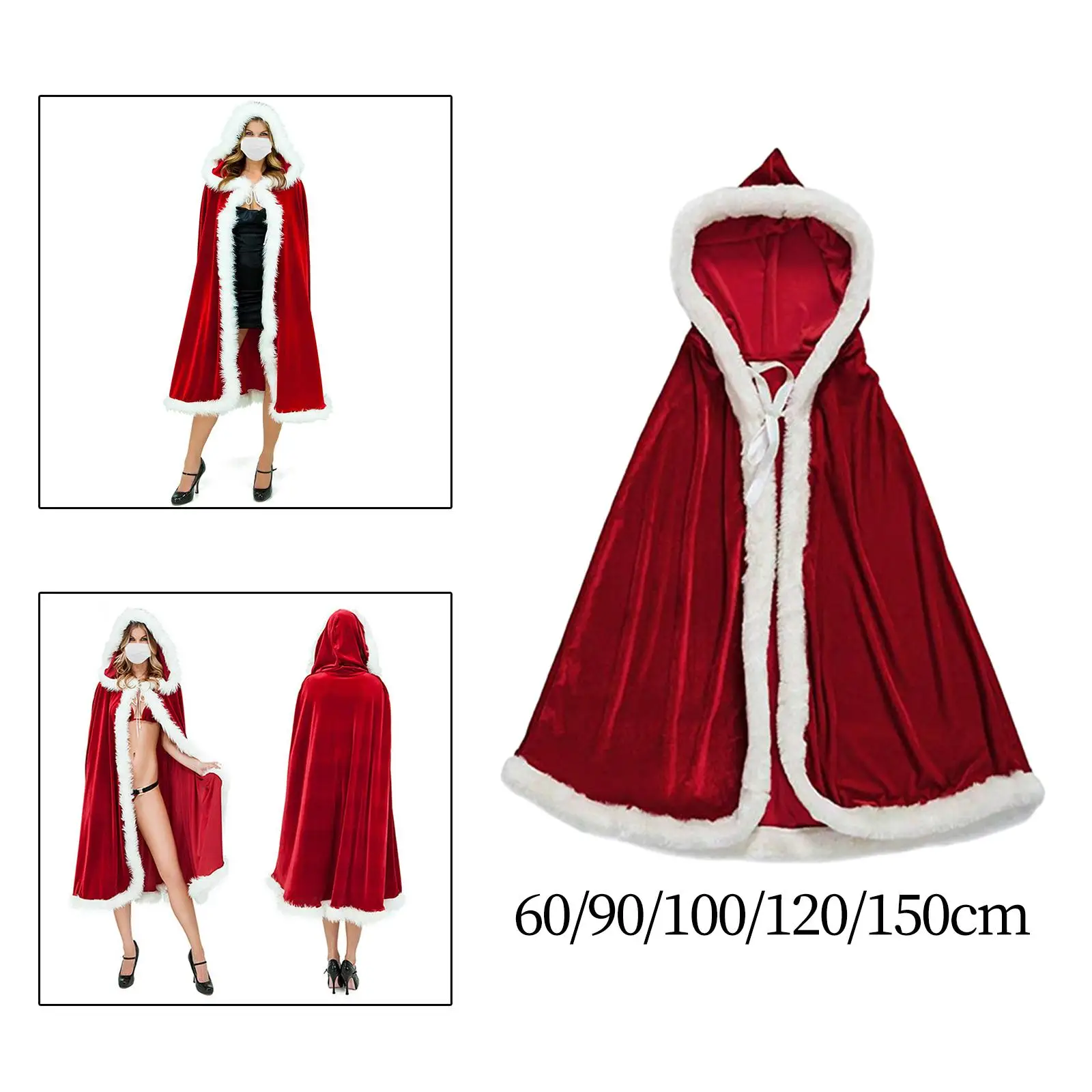 Velvet Hooded Cape Soft Christmas Costume Cloak for Cosplay Xmas Fancy Dress