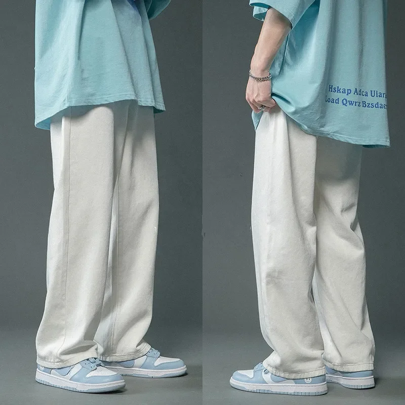 

Pop Baggy Jeans Men Fashion Casual Wide Leg Jeans Men Oversized Streetwear Hip-hop Loose Straight Jeans Mens White Denim Trouser