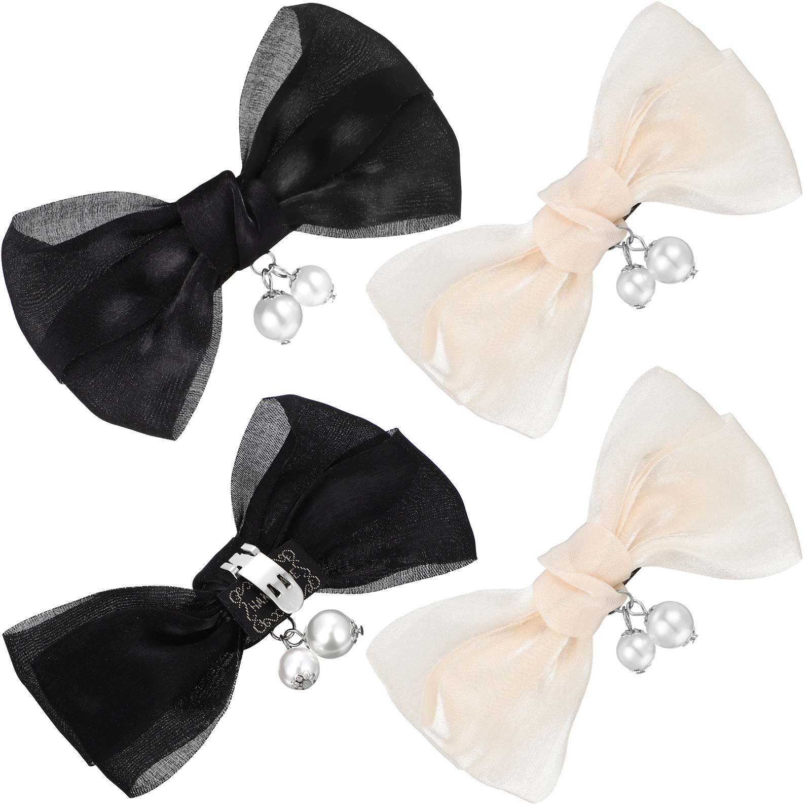 

2 Pairs Bow Clips White Black Bridal Shoe Accessories Faux Pearls Decorative Women Flat Pumps Wedding Gifts Shoe Buckle