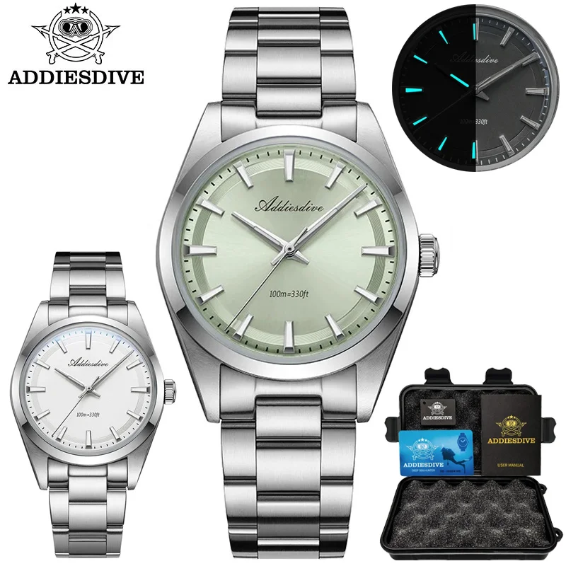 ADDIESDIVE AD2066 VH31 Quartz Watch Bubber Glass with AR Coating 100m Waterproof 316L Stainless Steel BGW9 Luminous Watches