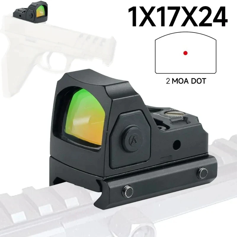 

1x17x24 Red Dot Sight Tactica 2MOA Optics Reflex Dot Scope with Motion Sensor Hunting Riflescope for Pistol Glock 17 AR15 9MM