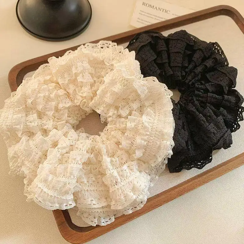 أنيقة الفرنسية الدانتيل واسعة Scrunchie رباط شعر للنساء الفتيات الشعر ربط الفرقة رئيس حبل الحلو حلية شعر موضة إكسسوارات الشعر